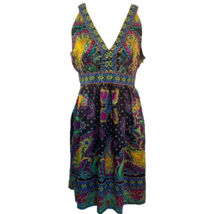 Vintage Y2K ECI New York Vintage Peacock Plunge Silk Midi Sleeveless Dress
